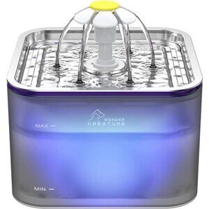 Crystal Cat Water Fountain Stainless Steel, 101oz/3L Pet Fountain with LED Light